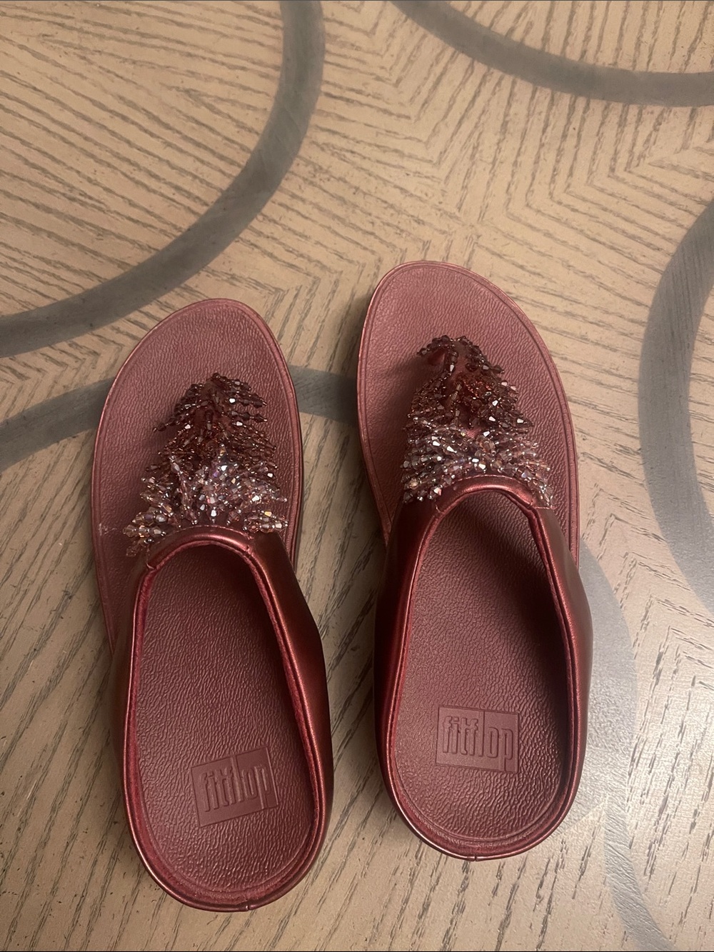 Fitflop Women's Metallic Red Jeweled Slide Sandals